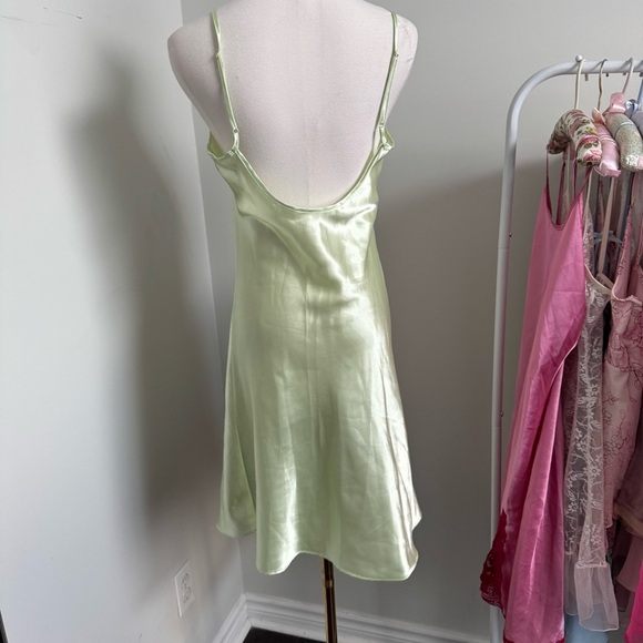 Y2K Pistachio Green Satin Slip Dress Fairycore Minimalist Lingerie Tinkerbell M - Picture 3 of 6